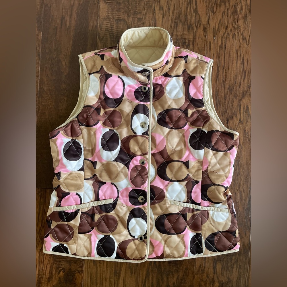 Vintage coach y2k signature scarf printing brown vest reversible